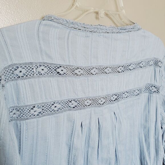 Free People Follow Your Heart Top Womens Size XS Dusty Blue Cropped Peasant - Picture 8 of 12